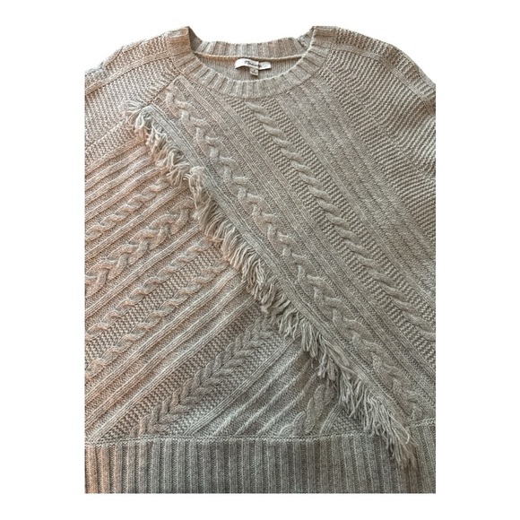 MADEWELL merino wool sweater, light gray sz small. Crisscross fringe cable knit - Picture 8 of 8